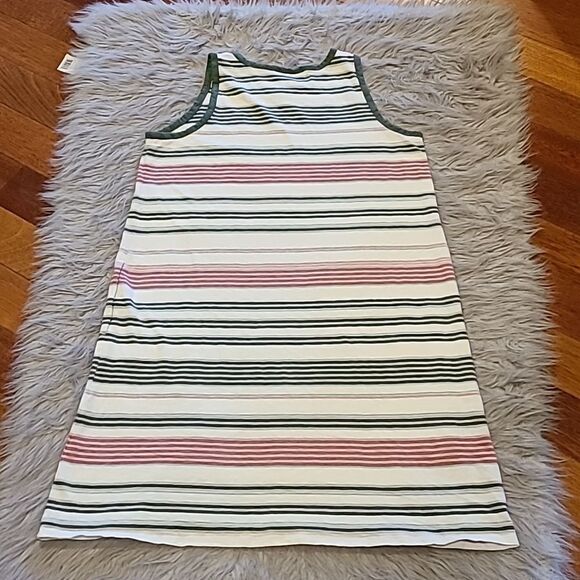 J jill womens Green, red,, tan and white stripped cotton dress with pockets - Picture 5 of 5